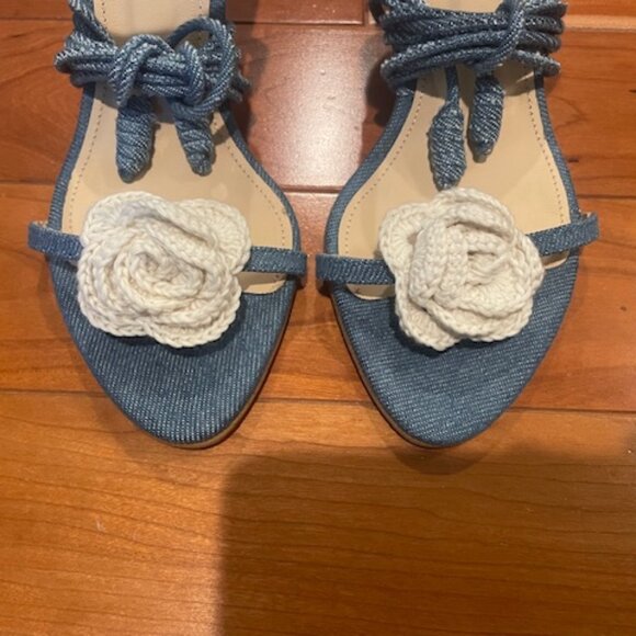 Alohas Kendra Bloom Denim Blue Tie Strap Sandals - Women's EU 37 - Picture 6 of 13
